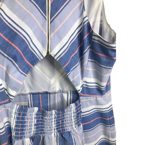 Japna Sleeveless Dress Womens Sz L Blue Striped back Keyhole Elastic Waist NWT - Picture 4 of 7